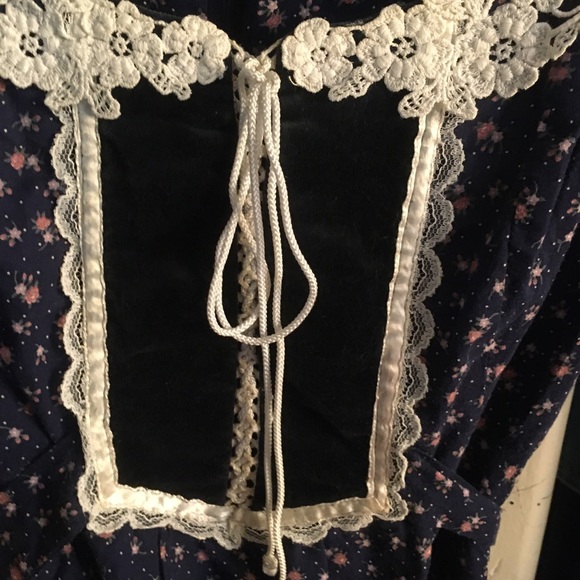 Beautiful Gunne Sax Blue Calico Corset Long Sleeve Midi Dress w/Velvet Size 7 - Picture 3 of 5